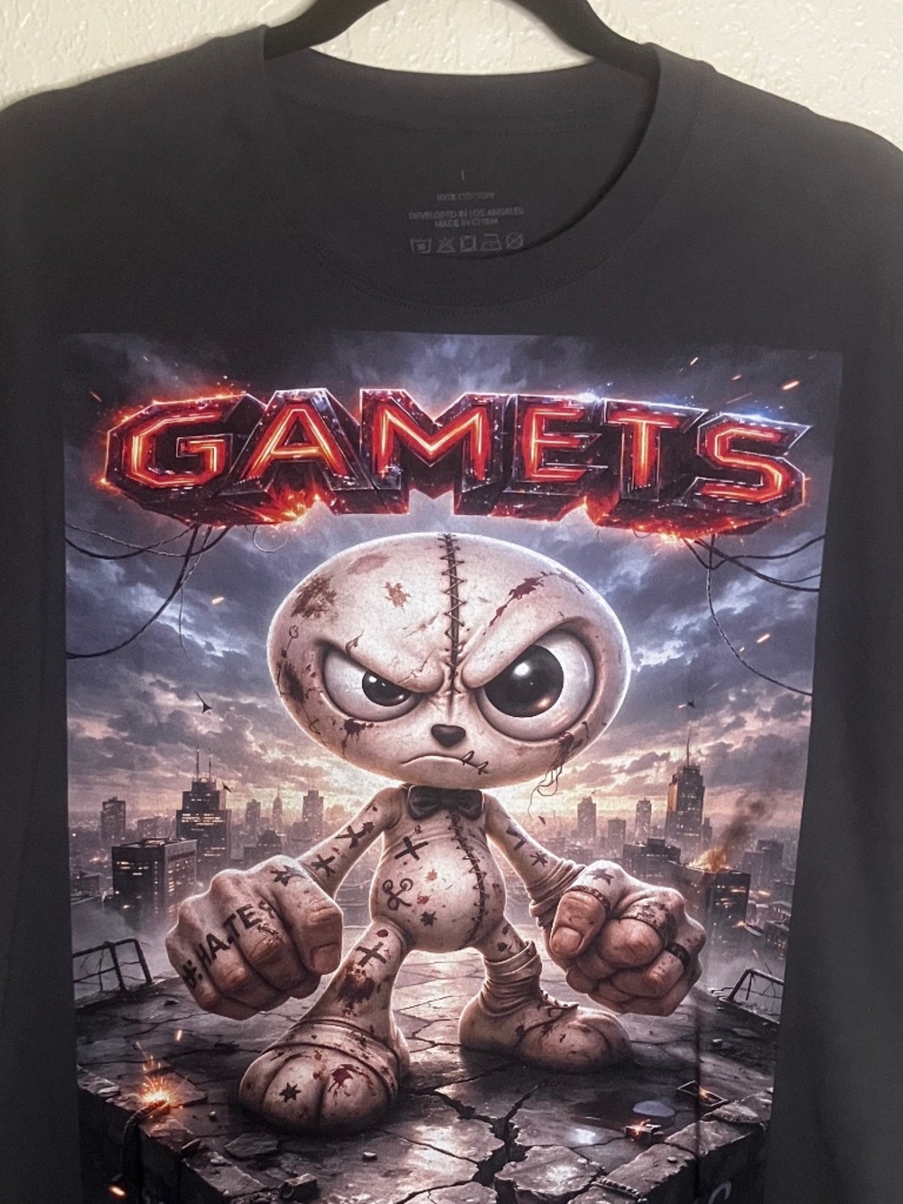 The Gamets T-Shirt Unique Graphic Design Size L Gray Unisex Cotton Short Sleeve
